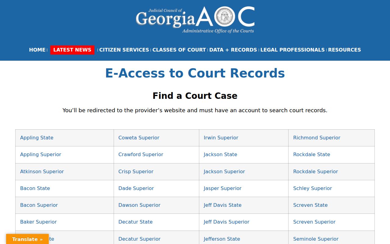 Johnson County case lookup through Georgia Courts E-Access
