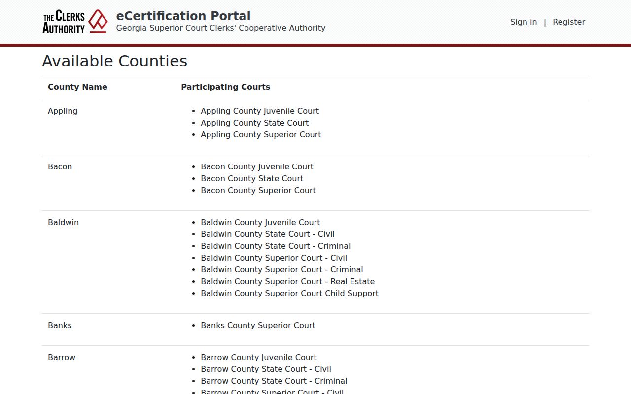 Johnson County court record courts available for eCertification